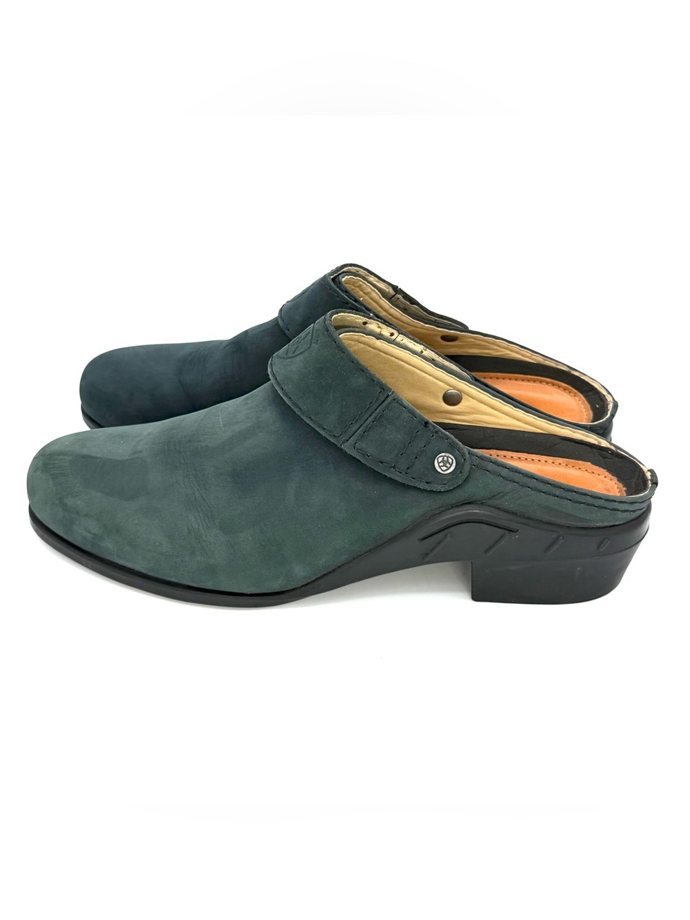 Ariat Leather Mule Clogs Womens 10 Blue Western Slip On Shoes Chunky Heel